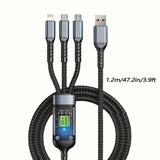 ðŸ”Œ3-in-1 Fast Charging Cable with LED Display â€“ 100W Power, Universal USB Type-C, Micro & Lightning Support