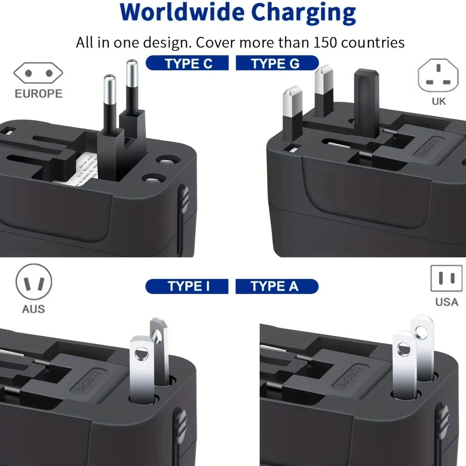 ðŸ”Œ Universal Travel Adapter with Surge Protection â€“ All-in-One International Plug Converter for 150+ Countries â€“ Smart Charging & Surge Guard